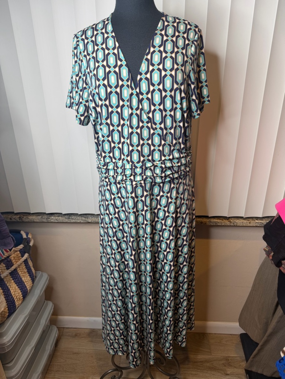 Leota Women's Amiya Capri Blu Radiance Midi Perfect Wrap Dress Woman Size 1X